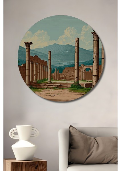 Çerçeve Görünümlü Savaş Alanı Yağlı Boya Görünümlü Dekoratif Ahşap Ev/işyeri/ofis Yuvarlak Tablo