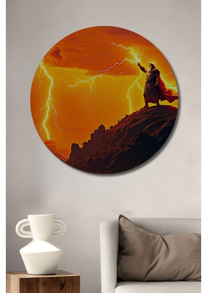 Çerçeve Görünümlü Orta Çağ Yağlı Boya Görünümlü Savaş Atları Ofis Dekoratif Ahşap Yuvarlak Tablo