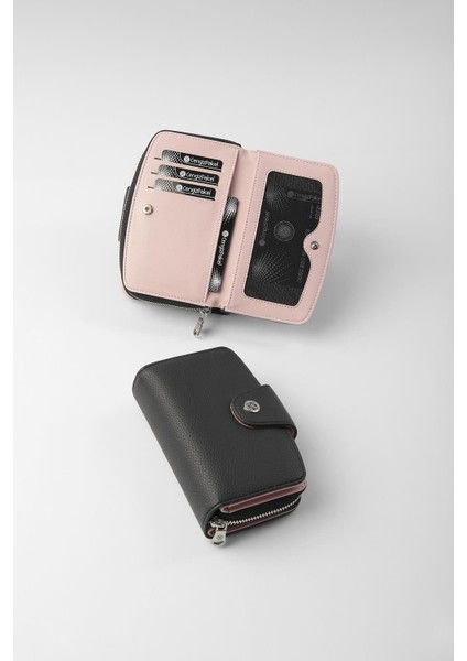 Orta Boy Çıt Çıt Detaylı Kadın Cüzdan/portföy - 65300 - Siyah/pudra fiyatları