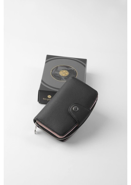 Orta Boy Çıt Çıt Detaylı Kadın Cüzdan/portföy - 65300 - Siyah/pudra indirimleri