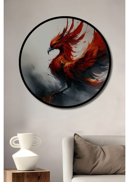 Çerçeve Görünümlü Ormanın Yağlı Boya Görünümlü Jaguar Portresi Salon Ahşap Yuvarlak Tablo