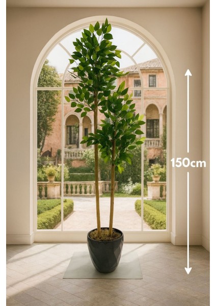 Yapay Bambu Ağaç Benjamin 150 cm Yakamoz Saksı ve Dolomit Taşı Dahil