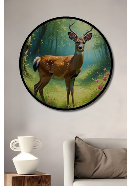 Çerçeve Görünümlü Gökyüzünde Balonlar Yağlı Boya Görünümlü Dekoratif Ahşap Ofis Yuvarlak Tablo