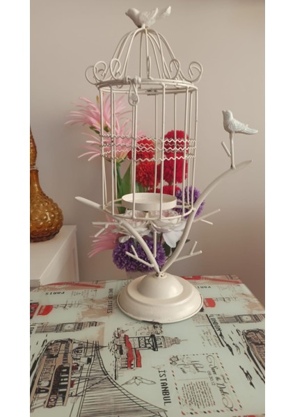 Vintage Metal Ferforje Dekoratif Kuşlu Mumluk & 50 cm modelleri
