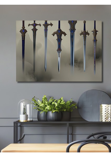 Çerçeve Görünümlü Bohem Rapsodi Mandalalı Gitar Yağlı Boya Görünümlü Ahşap Ofis Kare Tablo