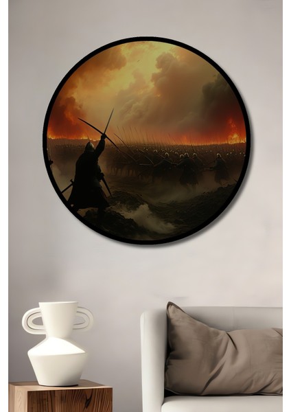 Çerçeve Görünümlü Kırmızı Hilal Yıldız Minimalist Dekoratif Ahşap Ev/işyeri/ofis Yuvarlak Tablo