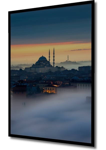 Çerçeve Görünümlü Istanbul Gün Batımı Silüeti Yağlı Boya Görünümlü Dekoratif Ahşap Ofis Kare Tablo fiyatları