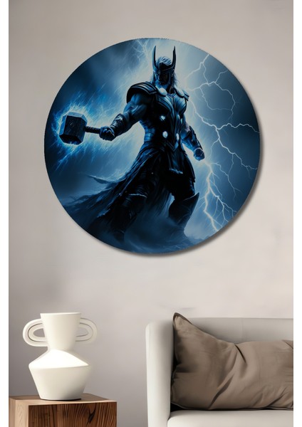 Anubis Mısır Tanrısı Yağlı Boya Görünümlü Ev/işyeri/ofis Dekoratif Ahşap Yuvarlak Tablo