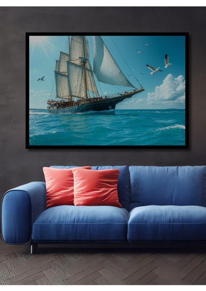 Çerçeve Görünümlü Kapadokya Masalımsı Gökyüzü Yağlı Boya Görünümlü Dekoratif Ahşap Ofis Kare Tablo