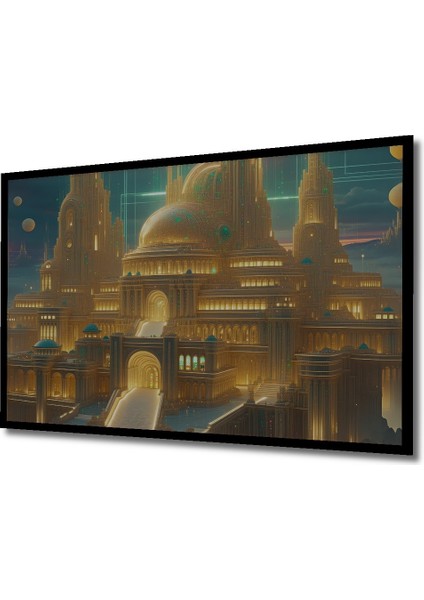 Çerçeve Görünümlü Kırmızı Sütunlar ve Küre Lamba Modern Sanat Dekoratif Ahşap Ofis Kare Tablo fiyatları