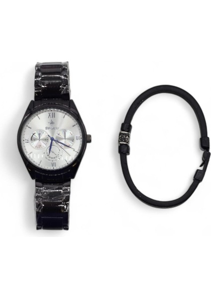 S Polo Erkek Saat Bileklik Kombin Set Kutu Stil-2 Siyah Renk
