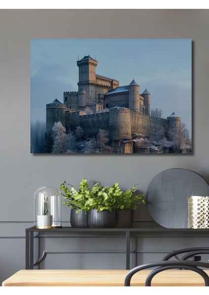 Denizdeki Işıltılı Taş Ev Yağlı Boya Görünümlü Dekoratif Ahşap Ev/işyeri/ofis Kare Tablo