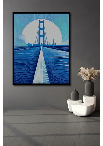 Çerçeve Görünümlü Huzurlu Sonbahar Şelalesi Yağlı Boya Görünümlü Dekoratif Ahşap Ofis Kare Tablo