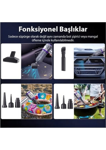 Üflemeli Güçlü Vakumlu Ev Ofis Araç Süpürgesi 15000PA Güçlü El Süpürgesi Şarjlı Çok Fonksiyonlu