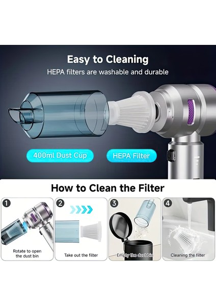 Üflemeli Güçlü Vakumlu Ev Ofis Araç Süpürgesi 15000PA Güçlü El Süpürgesi Şarjlı Çok Fonksiyonlu indirimleri