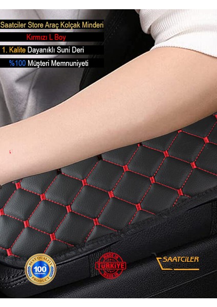 Seat Leon Mk3 2013 ve Sonrası Mixgiftz Deri Oto Kolçak Kılıfı Örtüsü Capitone Süngerli Kırmızı Nakışlı