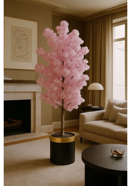 Yapay Pembe Bahar Dalı 150 cm Yogun Yapraklı Lux Saksıda 99897654, One Size