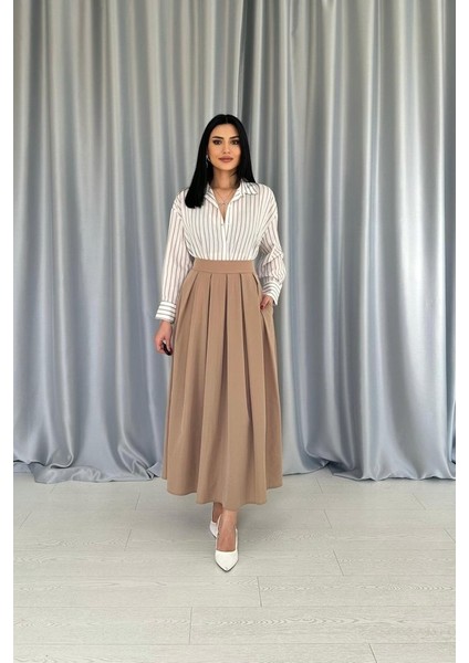 Camel Uzun Pileli Etek