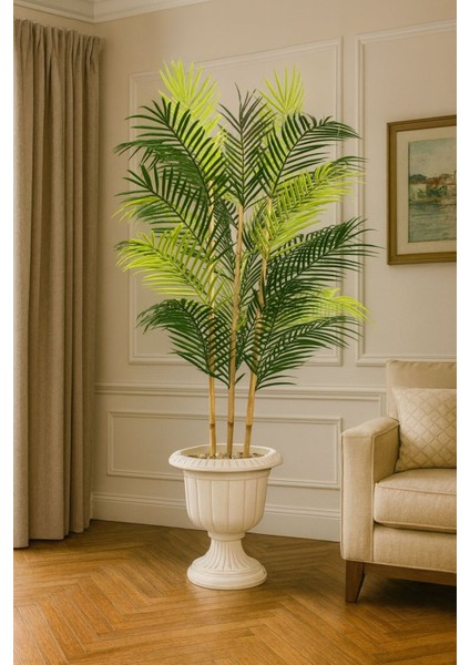 Yapay Bambu Areka 3 Gövdeli Nergiz Saksı ve Dolomit Taşı Dahil KAYRAFLOW21, One Size