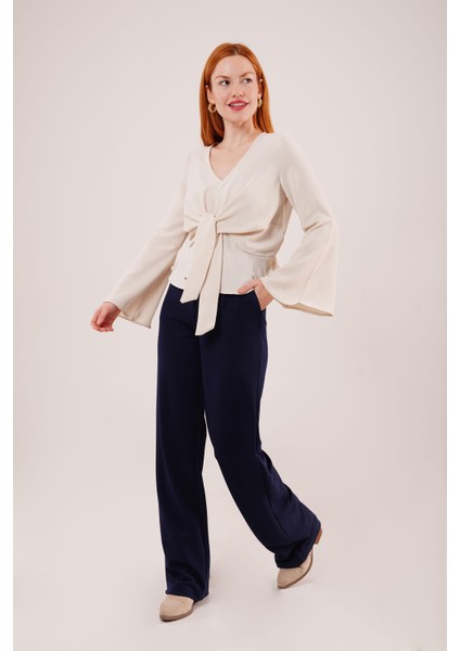 Ön Bağlamalı Volan Kol Ekru Bluz fiyatları