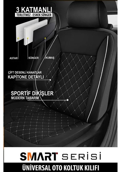 Chevrolet Cruze Hb 1.6 16V Wtcc Edition Plus 124 2011 Uyumlu Smrt Serisi Tay Tüyü Siyah-Beyaz Oto Kılıfı Tam Set fiyatları