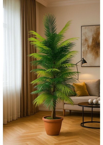 Yapay Ağaç Areka Yapraklı 120 cm Doğal Görünüm Saksı ve Dolomit Taşı Dahil