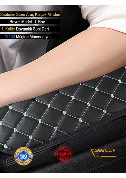 Seat Ibiza (1993-2002) Mixgiftz Deri Oto Kolçak Kılıfı Örtüsü Capitone Süngerli Beyaz Nakışlı