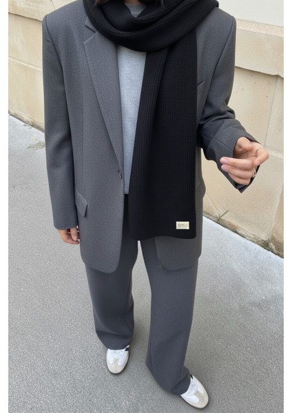 Siyah Triko Örgü Atkı Şal Omuz Şalı