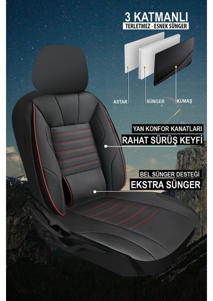 Fiat Tempra S.w. (159) 1.6 I.e. (159.AE) (78 Hp) 1995 Uyumlu Taş Serisi Deri Siyah-Kırmızı Oto Kılıfı Tam Set fiyatları