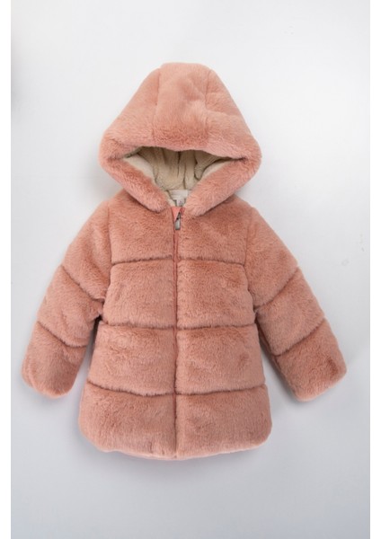 Trend Özel Seri Kürklü Sevimli Baby Içi Kürklü Cepli Kapüşonlu Kışlık Kaban-Mont