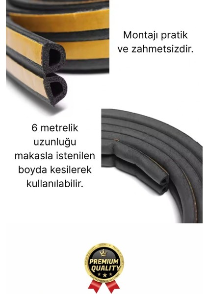 Güçlü Kendinden Yapışkanlı Kapı Pencere Soğuk Hava Geçirmez Yalıtım Izolasyon Siyah Fitil 10 Metre