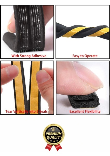 Güçlü Kendinden Yapışkanlı Kapı Pencere Soğuk Hava Geçirmez Yalıtım Izolasyon Siyah Fitil 2 Metre
