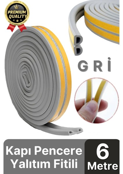 Güçlü Kendinden Yapışkanlı Kapı Pencere Soğuk Hava Geçirmez Yalıtım Izolasyon Gri Fitil 6 Metre