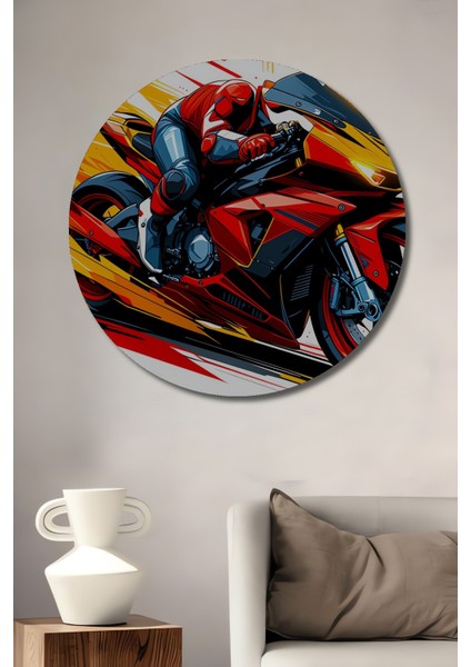 Çerçeve Görünümlü Tarihi Savaş Alanı Yağlı Boya Görünümlü Dekoratif Ahşap Ofis Yuvarlak Tablo