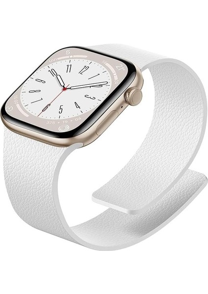Apple Watch 11-10 42MM 9 8 7 41MM Se 6 5 4 40 2 3 38MM Uyumlu Manyetik Silikon Deri Dokulu Kordon