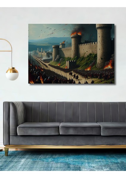 Sakin Şelale Orman Manzarası Yağlı Boya Görünümlü Dekoratif Ahşap Ev/işyeri/ofis Yuvarlak Tablo