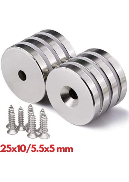 10 Adet 25X10/5X5,5 mm Neodyum Mıknatıs Havşa Delikli Magnet Vida Atılabilir N35 Nikel Paslanmaz fırsatları