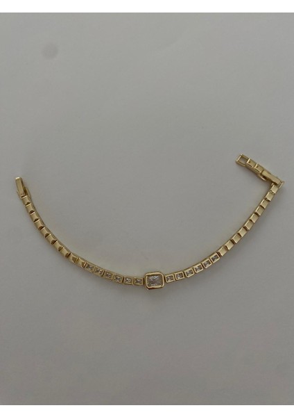 Xuping Ortası Dikdörtgen Taşlı Sıralı Gold Bileklik