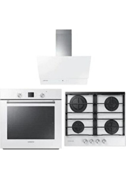 Ankastre Set Beyaz Cam Ocak ve Eğimli Davlumbaz ile 3 Parça Yüksek Performans