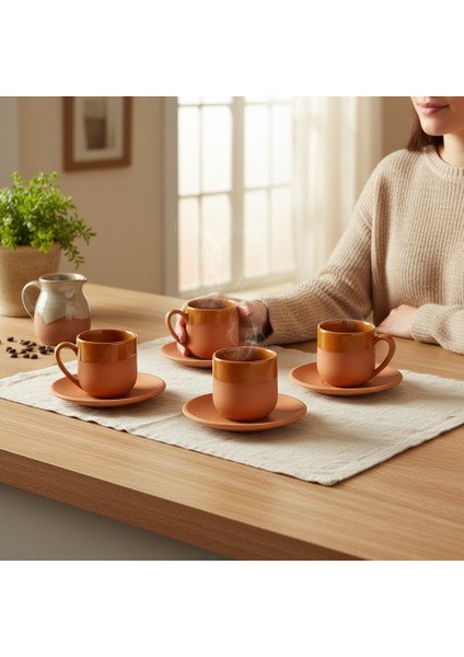 Kırmızı Renkli Toprak Fincan Takımı 6’lı Set