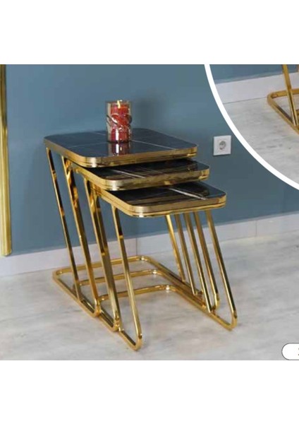 Mim Siyah Mermer - Gold Z Zigon Sehpa