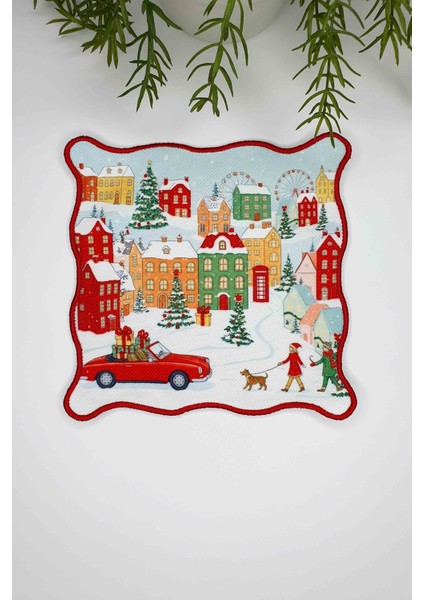 Yılbaşı Hikayesi Kasabası Tasarımlı Nakış Kenar Kokteyl Peçetesi 1 Adet