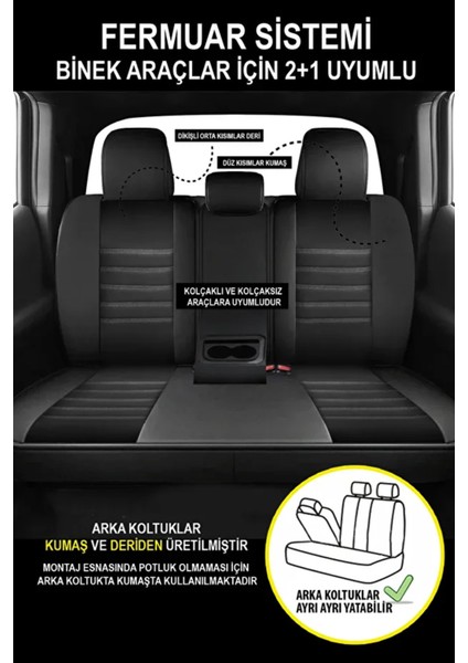 Skoda Rapid Spaceback 1.2 Tsi Green Tec Ambition 2016 Uyumlu Taş Serisi Deri Siyah-Beyaz Oto Kılıfı Tam Set indirimleri