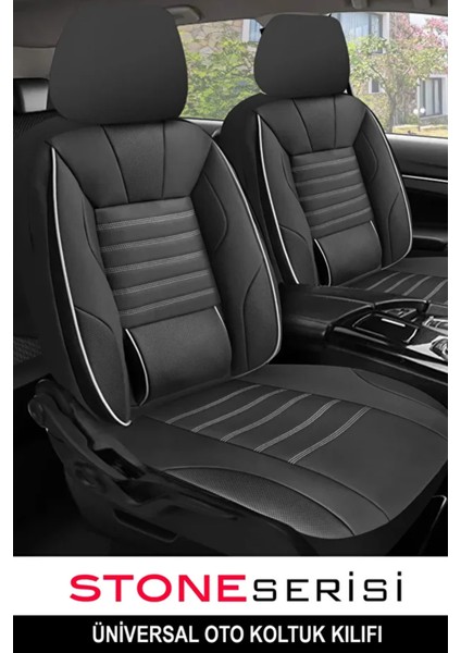 Chevrolet Agile 1.4 Econo.flex (102 Hp) Easytronic 2011 Uyumlu Taş Serisi Deri Siyah-Beyaz Oto Kılıfı Tam Set