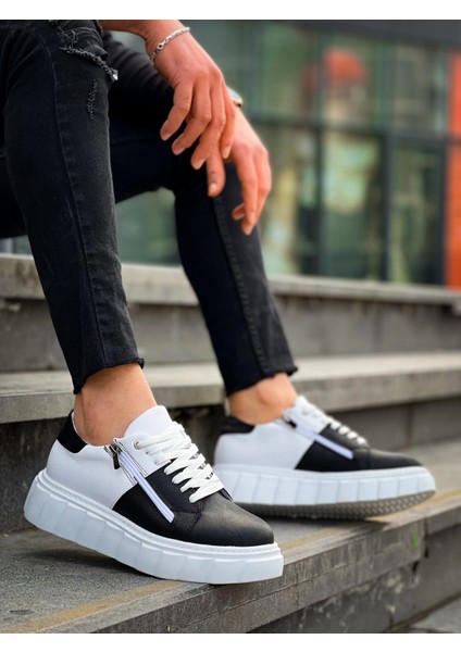 KB-X155 Kuback Siyah Cilt Beyaz Cilt Detaylı Beyaz Yüksek Taban Günlük Spor Ayakkabı fiyatları