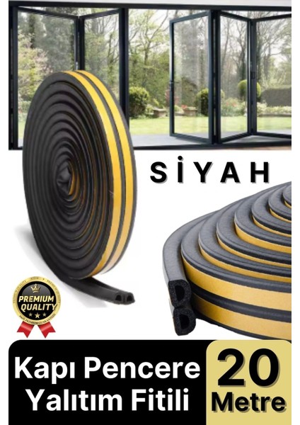 Güçlü Kendinden Yapışkanlı Kapı Pencere Soğuk Hava Geçirmez Yalıtım Izolasyon Siyah Fitil 20 Metre