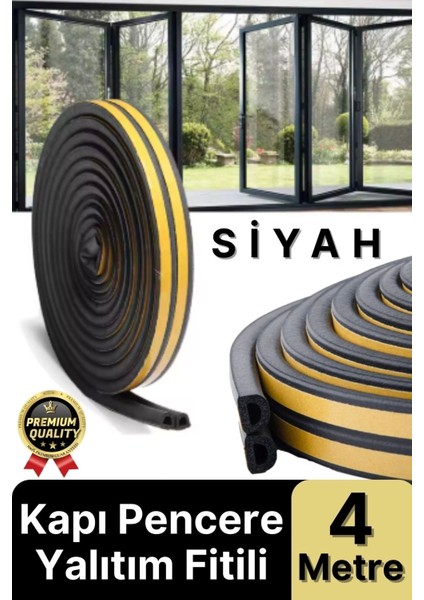 Güçlü Kendinden Yapışkanlı Kapı Pencere Soğuk Hava Geçirmez Yalıtım Izolasyon Siyah Fitil 4 Metre