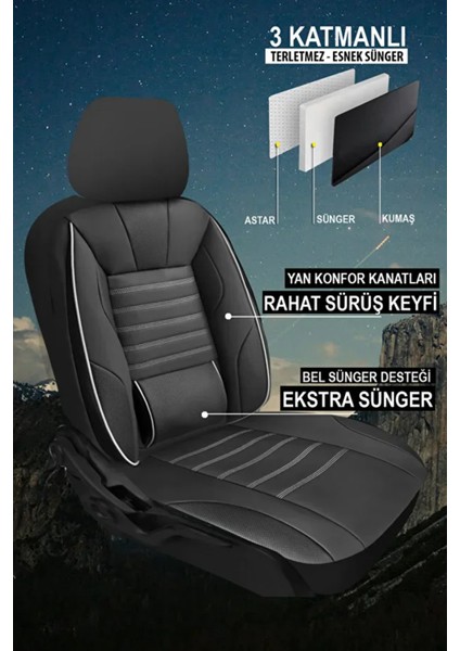 Skoda Rapid Spaceback 1.2 Tsi 90 Monte Carlo Dsg 2016 Uyumlu Taş Serisi Deri Siyah-Beyaz Oto Kılıfı Tam Set fiyatları