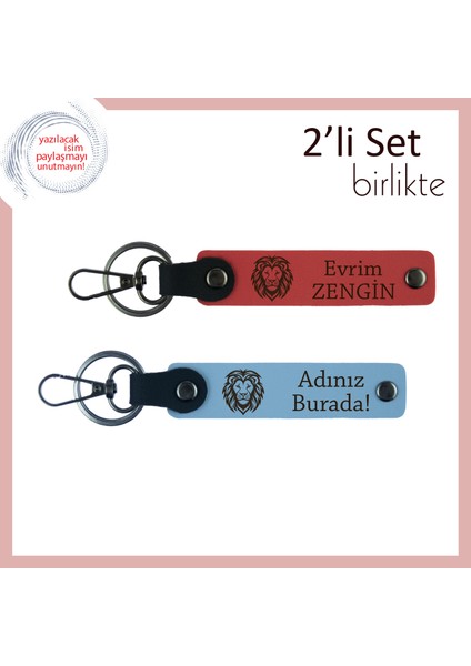 Stiline Cesaret Katan Hediye, Aslan Başlı Yazılabilir Kişisel Anahtarlık, Nar Çiçeği-Gök Mavi