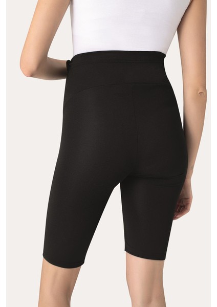 Diz Üstü Biker Esnek Ayarlanabilir Bel Kısa Hamile Tayt Siyah modelleri